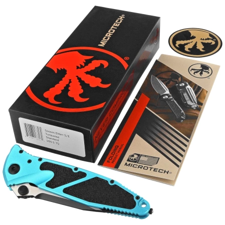 Microtech Socom Elite S/E-M Knife Turquoise Aluminum, Black M390MK by Tony Marfione (160-1TQ)