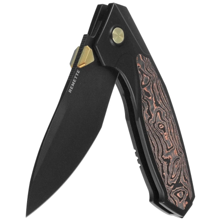 Remette Kingfisher Knife Black Titanium/Copper Carbon Fiber, Black DLC M390 (RTKF5)