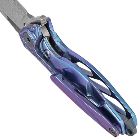 Nóż na szyję RikeKnife Mini Hummingbird Blue Titanium, Rose Damascus by Richard Wu (RK-MINI-B)