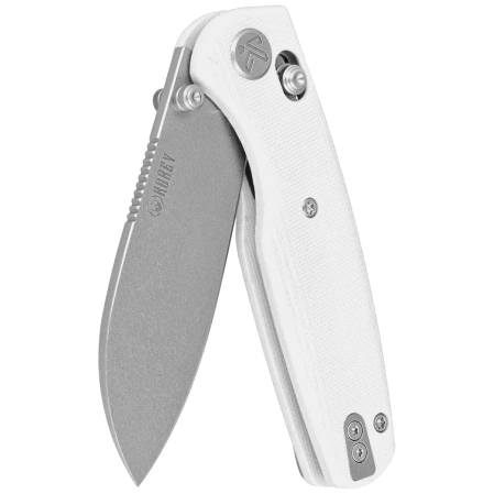 Kubey Breeze Knife White G10, Stonewashed 14C28N by Caleb Waltman (KU288E)
