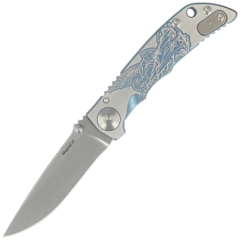 Spartan Blades Harsey Folder 3.25 Special Edition Saint Michael Gray Titanium, Gray HW, Stonewashed MagnaCut by William W. Harsey Jr.