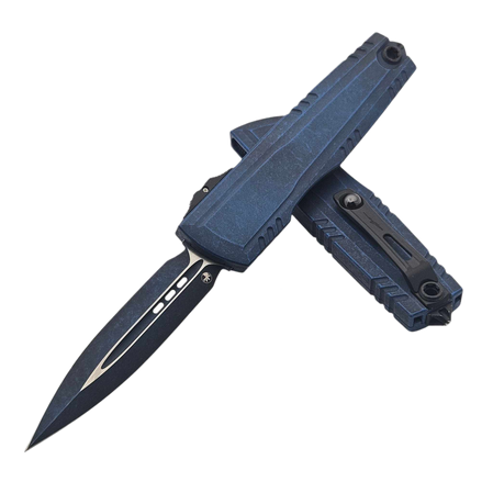 Microtech Luminary ZBP D/E Signature OTF Knife Weathered Blue Aluminum, Weathered Blue M390MK by Tony Marfione (1270-1WBLS)