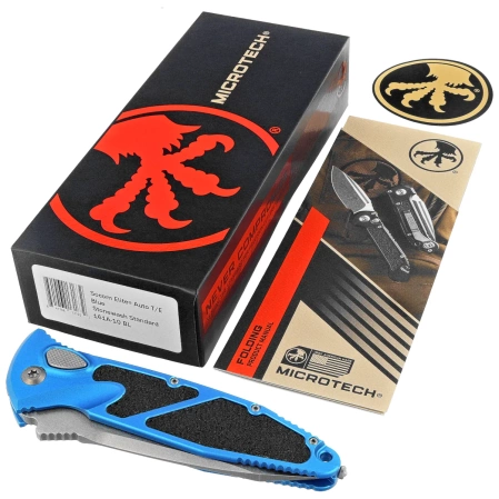 Microtech Socom Elite Auto T/E Automatic Knife Blue Aluminum, Stonewashed M390 by Tony Marfione (161A-10BL)