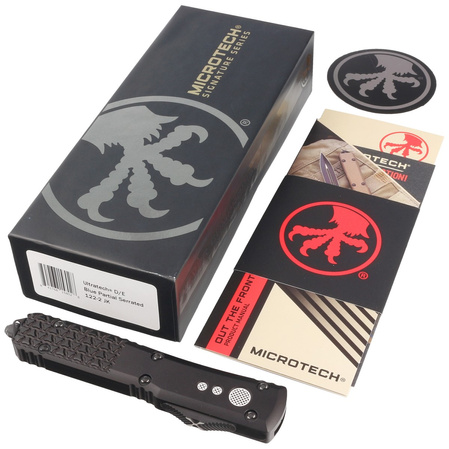 Microtech Ultratech D/E Jedi Knight Signature OTF Knife Tri-Grip Black Aluminum, Blue P/S M390 by Tony Marfione (122-2JK)