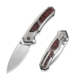 WeKnife Corwyn Polished Bead Blasted Titanium/Lava Flow Fat Carbon Fiber, Hand Rubbed Satin M390 (WE24088-4)