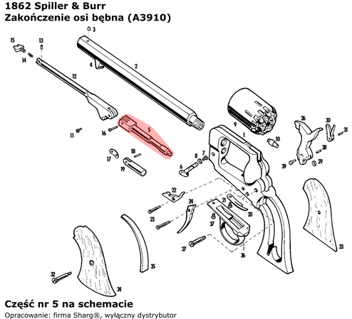 Zakończenie osi bębna Pietta 1862 Spiller & Burr (A3910)