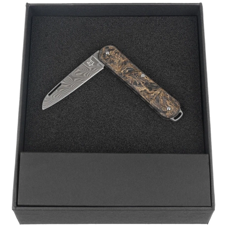 Fox Vulpis 130 LE No 128/250 Dark Matter Fat Carbon, Super Clean Damascus by Balbach Damast Pocket Knife (FX-VPDAM130 DMGO)