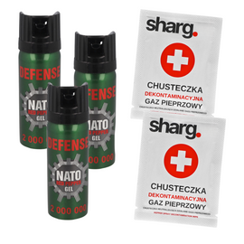 Zestaw 3x Gaz pieprzowy Sharg Nato Defence Gel 2mln Cone 50ml + 2x chusteczka dekontaminacyjna (41050-C)