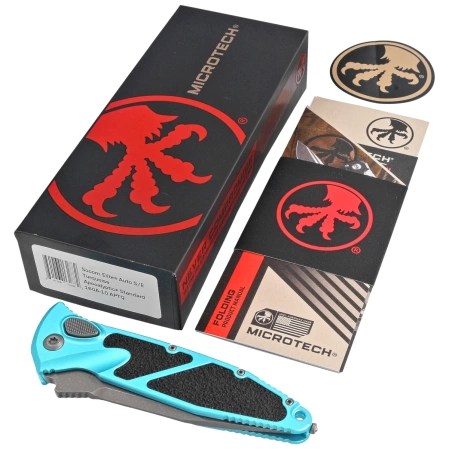 Microtech Socom Elite Auto S/E Automatic Knife Turquoise Aluminum, Apocalyptic M390 by Tony Marfione (160A-10APTQ)