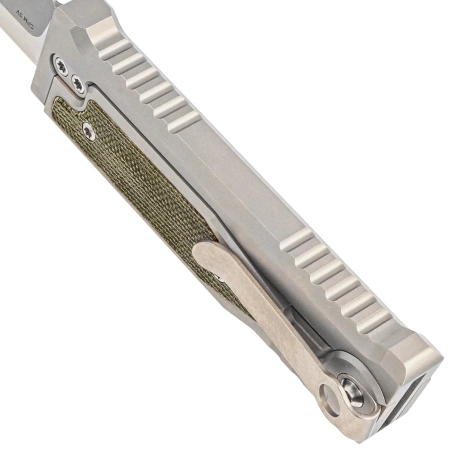 Nóż grawitacyjny Reate Mini EXO OTF Gravity Drop Point Bead Blasted Titanium/Green Micarta, Stonewashed CPM 3V