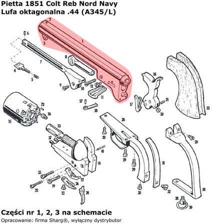 Barrel 12" for Pietta 1851 Colt REB Nord Navy Carbine .44 (A345/L)