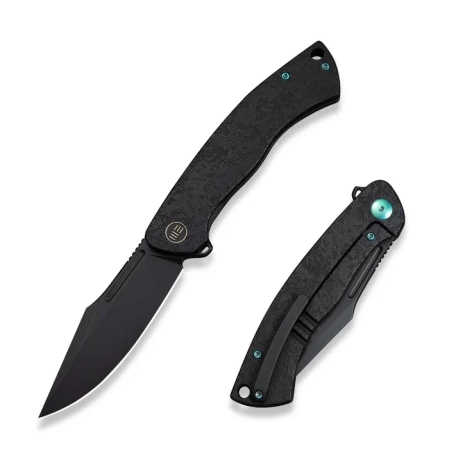 WeKnife Essential Knight Etched Black Titanium, Black Stonewashed M390 by Jason Knight (WE24003-2)