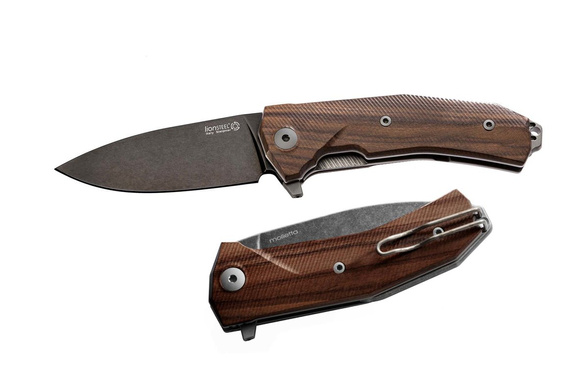 LionSteel KUR Knife Santos Wood, Black PVD/Stonewashed Sleipner by Molletta (KUR BST)