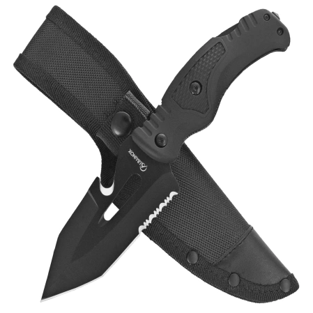 Martinez Albainox 2-in-1 Tactical Folding Knife, Black Rubberized Fiber, Black 3Cr13MoV (32316)