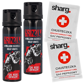 Zestaw 2x gaz pieprzowy Sharg Grizzly Gel 4mln SHU, 26.4% OC 63ml i 2x Chusteczka Dekontaminacyjna (13063-C)