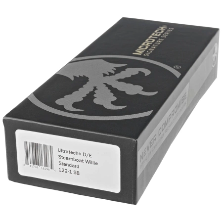 Nóż automatyczny OTF Microtech Ultratech D/E Steamboat Willie Signature Black Aluminium, Antique White M390 by Tony Marfione (122-1SB)