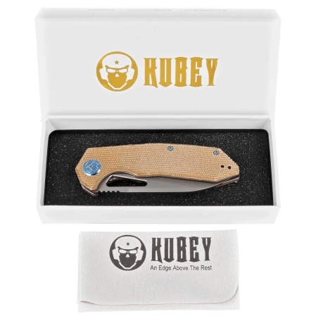 Kubey Vagrant Knife Tan Micarta, Sandblasted M390 by Maksim Tkachuk (KB291V)