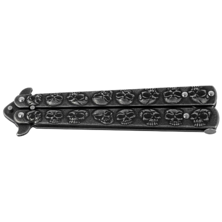 Martinez Albainox Balisong Skull Knife Gray Steel, Stonewashed 3Cr13Mov (02184)