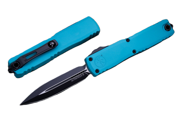 Microtech Ultratech Gen IV D/E OTF Knife Cyan Aluminum, Black M390MK by Tony Marfione (11224-1CN)
