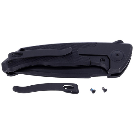 WE Knife Press Check Black Ti / Black G10, Black Stonewashed CPM 20CV by Allen Elishewitz (WE20078A-1)