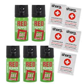 Gaz pieprzowy Sharg Defence Green Gel 2mln SHU Zestaw 5x i Chusteczka Dekontaminacyjna 5x, Cone 40ml (10040-C)