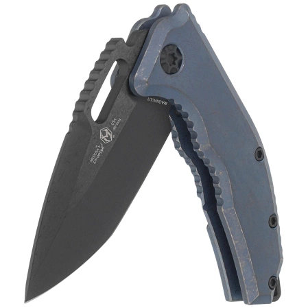 Heretic Medusa Manual T/E Antique Blue Titanium, Black DLC MagnaCut Knife by Tony Marfione Jr. (H009-6A-TIBLU)