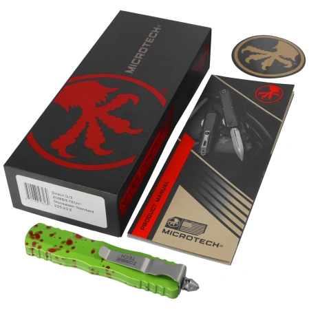 Nóż automatyczny OTF Microtech Dirac D/E Zombie Aluminium, Stonewashed M390 by Tony Marfione (225-10Z)