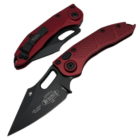 Microtech Stitch-A S/E Knife Merlot Aluminum, Black M390 by Borka Blades and Tony Marfione (169-1MR)