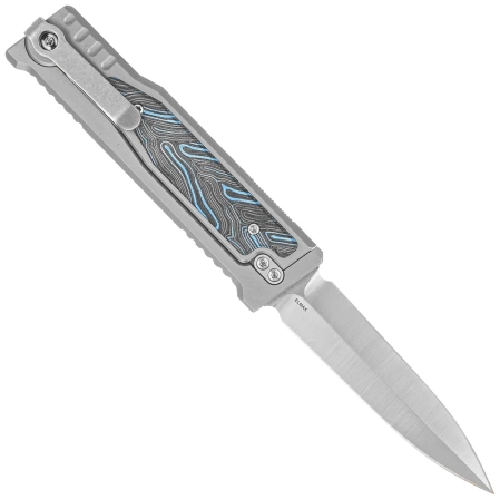 Nóż grawitacyjny Reate EXO-M Gravity D/E Bead Blasted Titanium/Damascus Blue-Black G10, Satin Elmax
