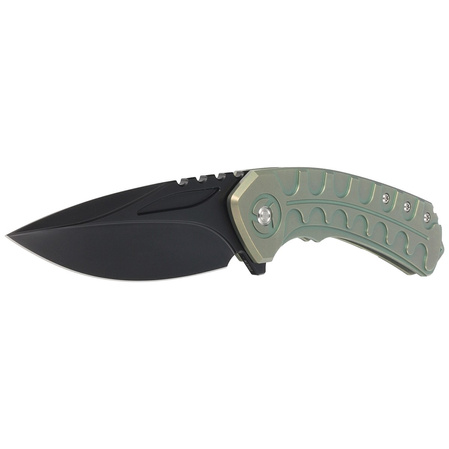 Bestech Buwaya Retro Green Titanium, Black Stonewashed M390 by Kombou Knife (BT2203D)