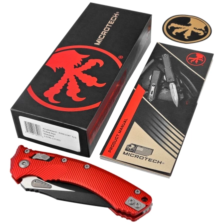 Microtech Amphibian Ram-Lok S/E Knife Fluted Red Aluminum, Black M390MK by Tony Marfione (137RL-1FLRD)