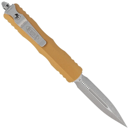 Microtech Dirac D/E Tan Aluminum OTF Knife, Apocalyptic M390 by Tony Marfione (225-10APTA)