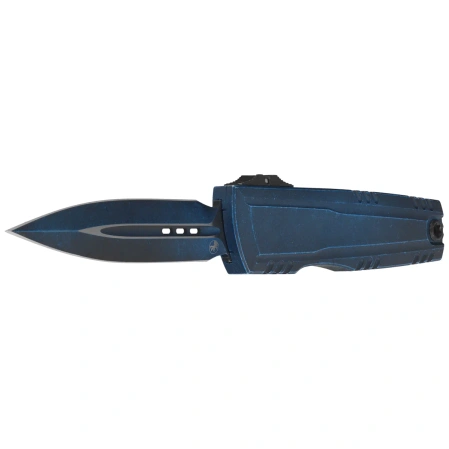 Microtech Luminary ZBP D/E Signature OTF Knife Weathered Blue Aluminum, Weathered Blue M390MK by Tony Marfione (1270-1WBLS)