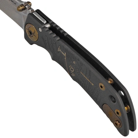 Spartan Blades Harsey 3.25 Folder Plague Doctor Black/Gold Titanium, Stonewashed MagnaCut by William W. Harsey (SF10DOCTOR BK)