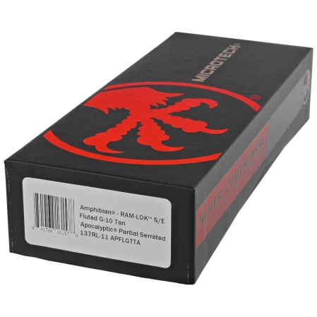 Nóż składany Microtech Amphibian Ram-Lok S/E Fluted Tan G-10, Apocalyptic P/S M390MK by Tony Marfione (137RL-11APFLGTTA)