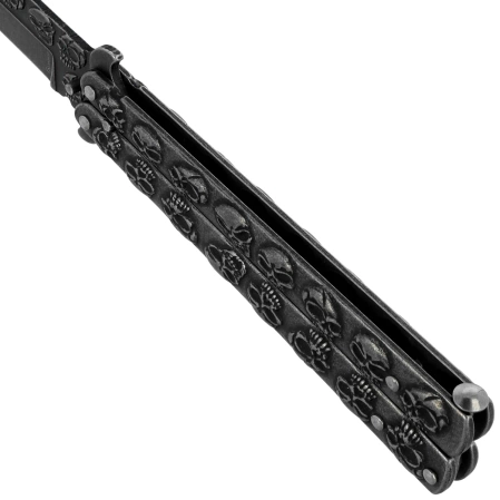 Nóż składany motylek Martinez Albainox Balisong Skull Gray Steel, Stonewashed 3Cr13Mov (02184)