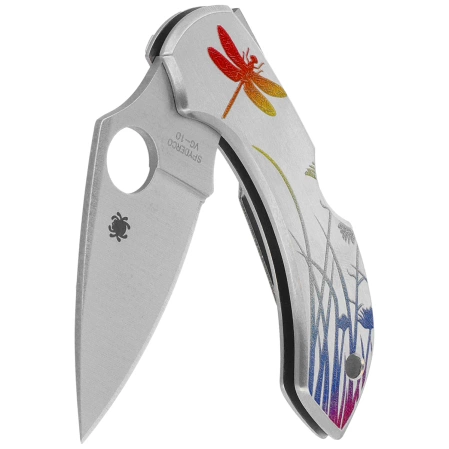 Spyderco Dragonfly Tattoo Stainless, Satin Plain VG-10 by Sal Glesser Knife (C28PT)
