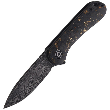 CIVIVI Knife Elementum Flipper Shredded Carbon Fiber / Golden Shred, Black Damascus (C907C-DS1)
