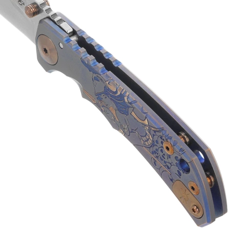 Spartan Blades Harsey Folder Babe Edition Blue Titanium, Bronze HW, Satin MagnaCut by William W. Harsey (SF5BABE)