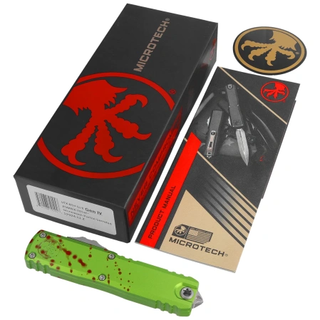 Microtech UTX-85 Gen IV D/E OTF Knife Zombie Aluminum, Stonewashed P/S M390MK by Tony Marfione (12324-11Z)