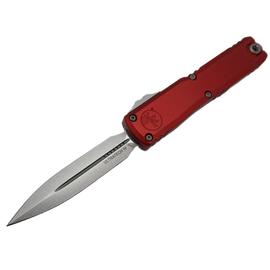 Nóż automatyczny OTF Microtech Ultratech Gen IV D/E Red Aluminium, Stonewashed M390MK by Tony Marfione (11224-10RD)