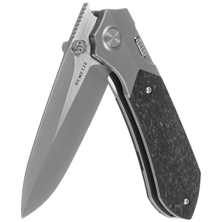 Nóż składany Remette RT-Meteor Gray Titanium/Shredded Carbon Fiber, Pearlescent M390 (RTPT-E)