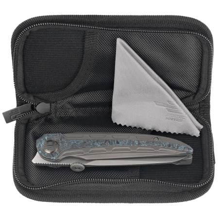 Bestech Prydwen Knife Dark Grey Titanium/Blue Marbled Carbon Fiber, Bead Blasted/Satin MagnaCut by Kombou (BT2409C)