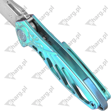 Nóż składany RikeKnife Mini Hummingbird Green Titanium, Rose Damascus by Richard Wu (RK-MINI-G)