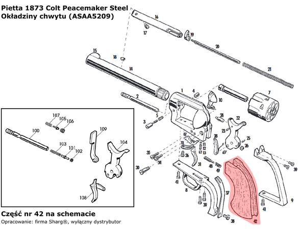 Okładziny chwytu rewolwer Pietta 1873 Colt Peacemaker Steel (ASAA5209)