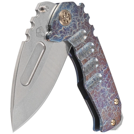 Medford Praetorian Genesis T DP Brushed/Acid Etching/Flamed Blue Titanium, Bronze HW/Clip, Tumbled S45VN by Greg Medford (MK0294TD-03A2-T1C1-BN)