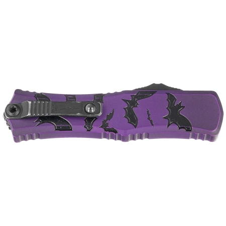 Microtech Hera II Mini D/E Signature Halloween Purple Bats Aluminum, Satin M390MK OTF Knife by Tony and Sean Marfione (1702M-1HWBAS)