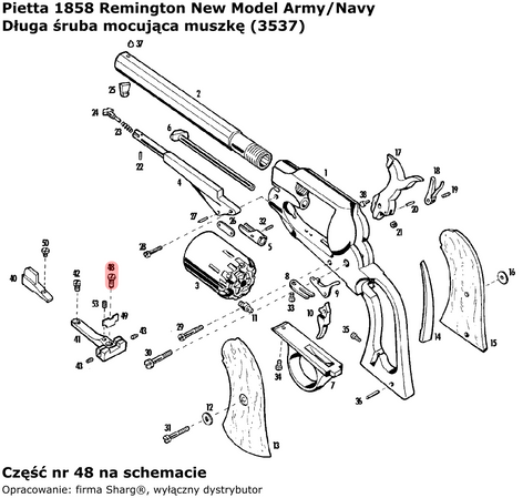 Długa śruba mocująca muszkę Pietta Remington 1858 New Model Army/Navy Target (3537)