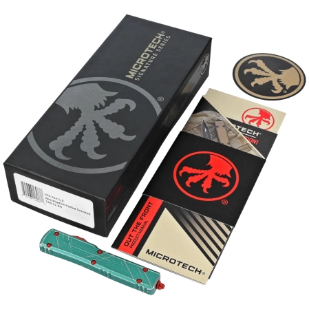 Microtech UTX-70 T/E Bounty Hunter Signature Distressed Green Aluminium, Apocalyptic P/S M390 (149-11BH)