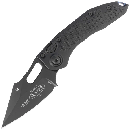 Microtech Stitch-A S/E Automatic Knife Black Aluminum, Blue Ti HW, Black M390 by Borka Blades and Tony Marfione (169-1BK-A1TI)